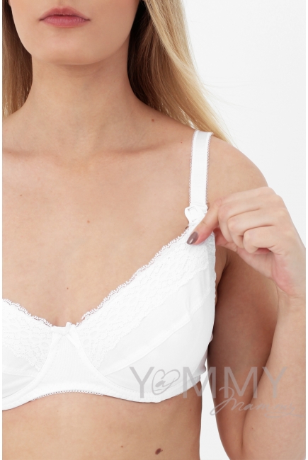 Бюстгальтер для беременных и кормящих с кружевной вставкой, цвет белый