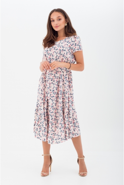 Платье для беременных и кормящих с воланом с цветочным принтом, розовое