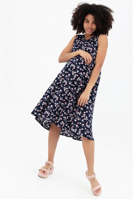 Сарафан для беременных и кормящих с цветочным принтом, синее