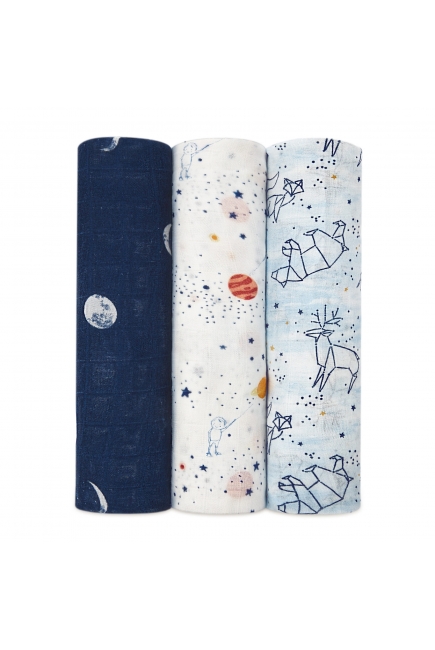 Пеленки бамбуковые для новорожденных Aden&Anais большие, набор 3, White Label Stargaze