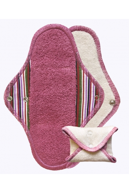 Набор из 3 шт. многоразовых женских прокладок для критических дней: "Регуляр", полоска бордо