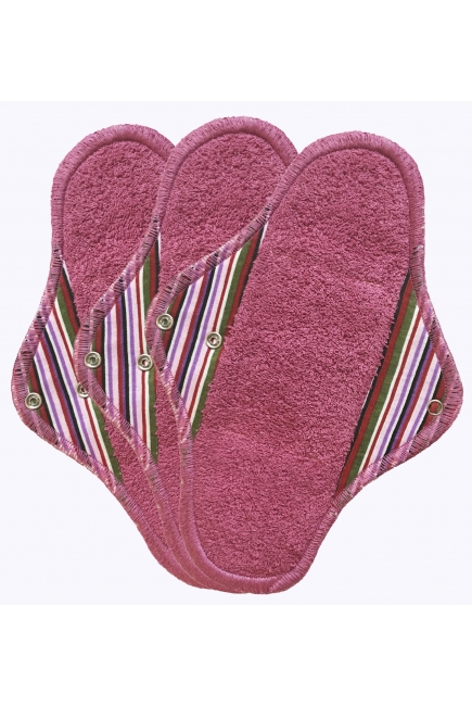 Набор из 3 шт. многоразовых женских прокладок для критических дней: "Регуляр", полоска бордо