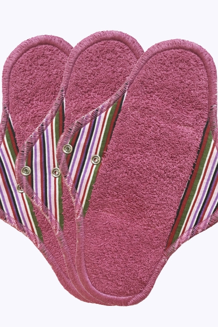 Набор из 3 шт. многоразовых женских прокладок для критических дней: "Регуляр", полоска бордо