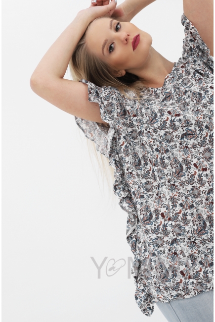 Блуза для беременных и кормящих, цвет экрю/цветы