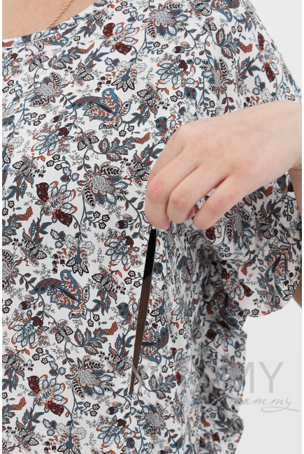 Блуза для беременных и кормящих, цвет экрю/цветы