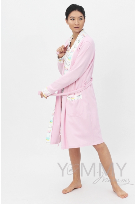 Комплект халат с сорочкой розовый с принтом котики/зайчики