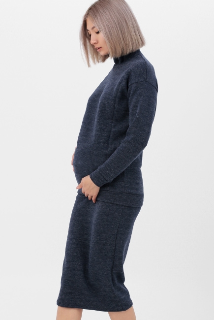 Костюм для кормящих и беременных утепленный джемпер + юбка, темно-синий меланж