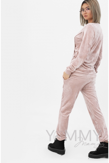 Костюм для кормящих и беременных велюровый, светло-бежевый