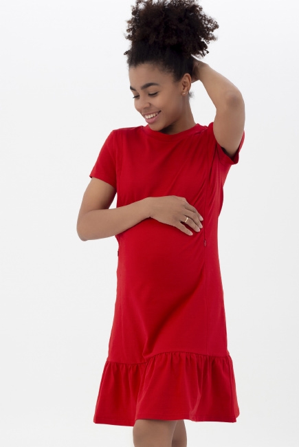 Платье для кормящих и беременных с воланом, красное