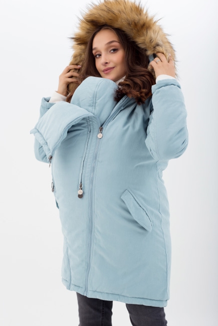 Слингокуртка зимняя - парка 3 в 1 с мехом, голубая