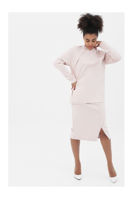 Костюм для беременных и кормящих утепленный джемпер + юбка, пудровый