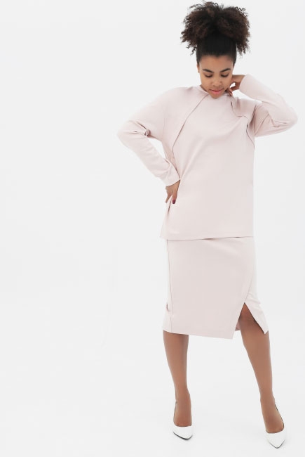 Костюм для беременных и кормящих утепленный джемпер + юбка, пудровый