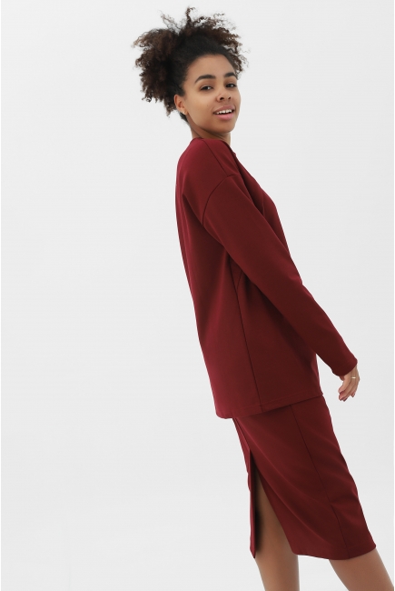 Костюм для беременных и кормящих утепленный джемпер + юбка, бордовый
