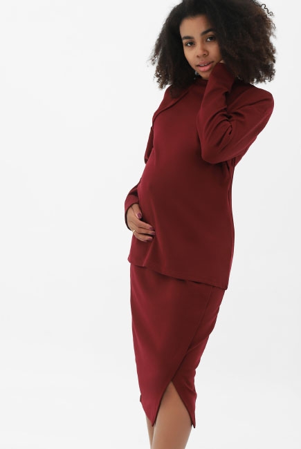 Костюм для беременных и кормящих утепленный джемпер + юбка, бордовый