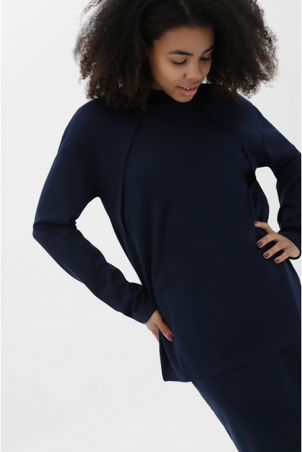 Костюм для беременных и кормящих утепленный джемпер + юбка, темно-синий