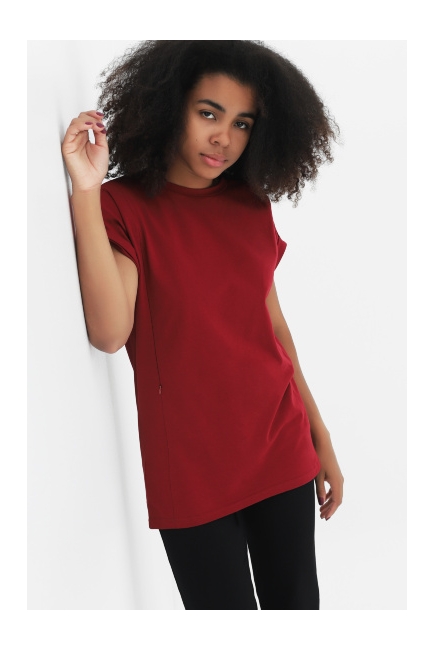 Футболка для кормящих и беременных с вертикальными молниями, рубиновый