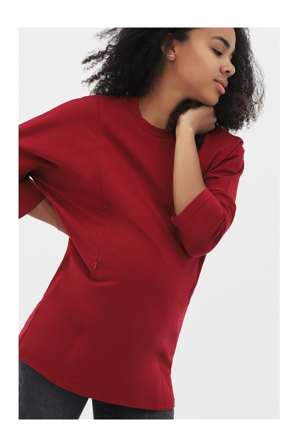 Лонгслив для кормящих и беременных с вертикальными молниями, цвет рубиновый