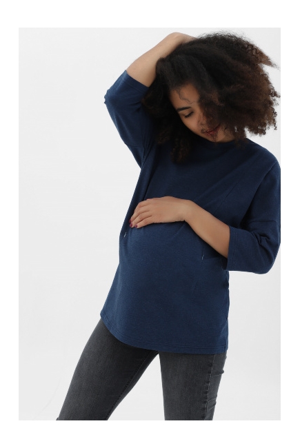 Лонгслив для кормящих и беременных с вертикальными молниями, цвет темно-синий меланж