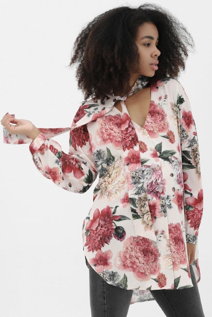 Блуза для беременных с цветочным принтом, розовая