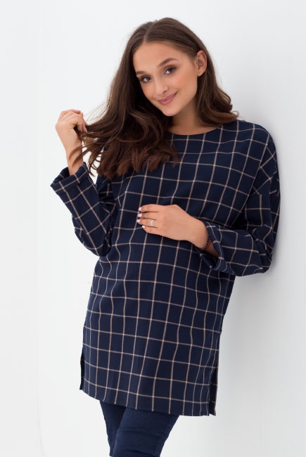 Туника для кормящих и беременных в клетку, цвет синий