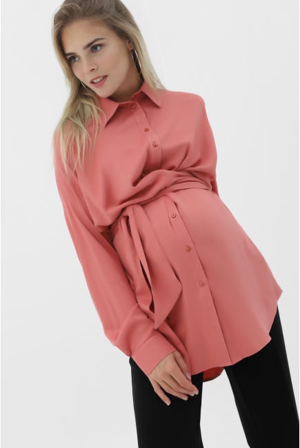 Рубашка для кормящих и беременных на завязках, коралловая