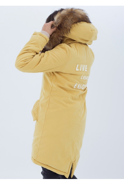Слингокуртка зимняя - парка 3 в 1 с мехом, горчичная