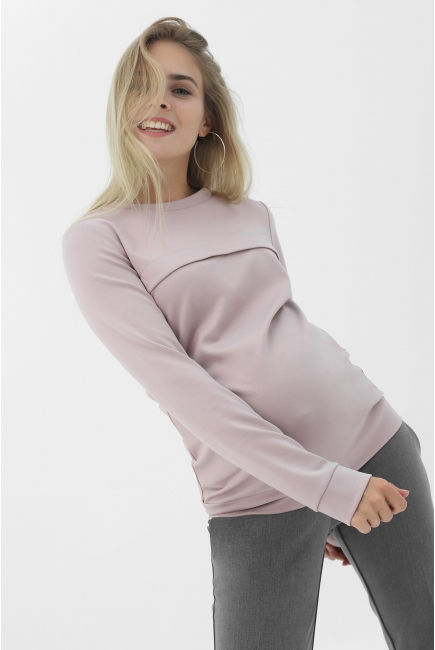 Свитшот для кормящих и беременных с секретом на молнии, пудровый