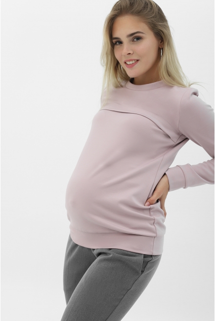 Свитшот для кормящих и беременных с секретом на молнии, пудровый
