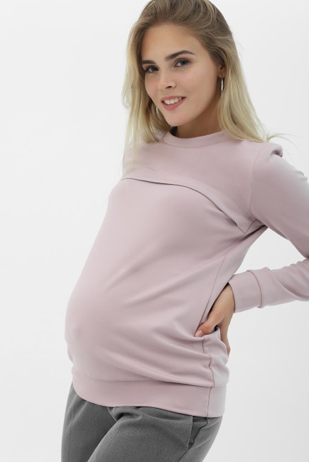 Свитшот для кормящих и беременных с секретом на молнии, пудровый