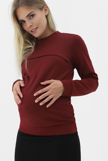 Свитшот для кормящих и беременных с секретом на молнии, бордовый
