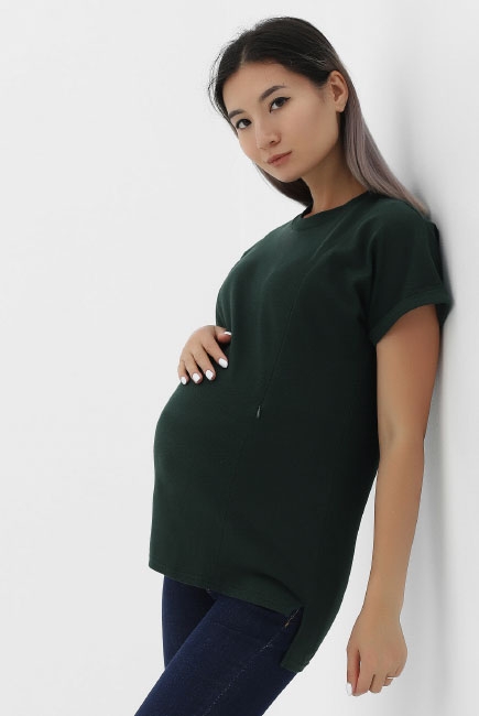 Футболка для кормящих и беременных с вертикальными молниями, цвет темно-зеленый