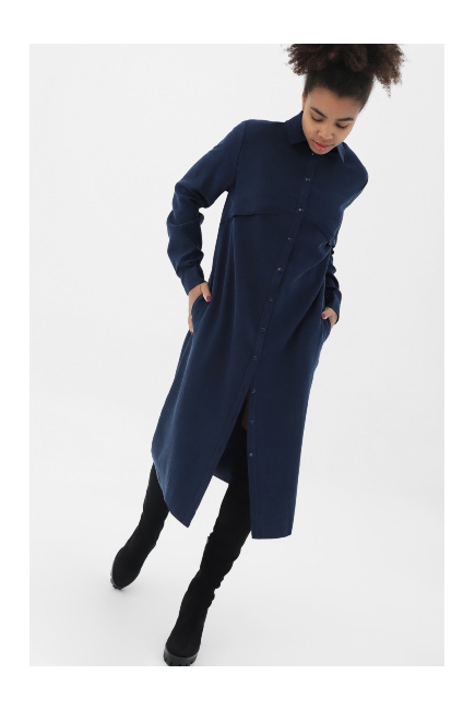 Платье-рубашка для беременных и кормящих длинный рукав, цвет темно-синий