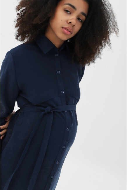 Платье-рубашка для беременных и кормящих длинный рукав, цвет темно-синий
