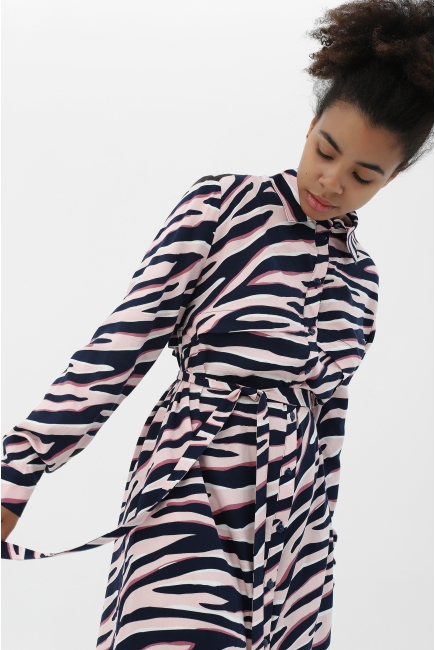 Платье-рубашка для беременных и кормящих длинный рукав, цвет розовый с синим