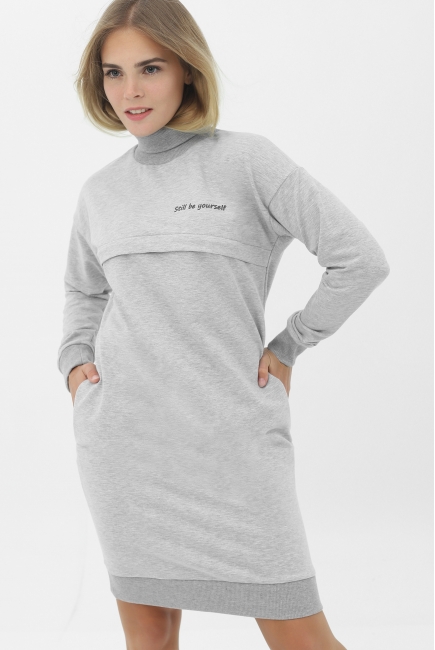 Платье для кормящих и беременных с принтом, серый меланж