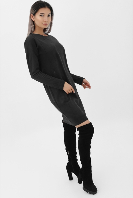 Платье для кормящих и беременных замшевое, темно-серое