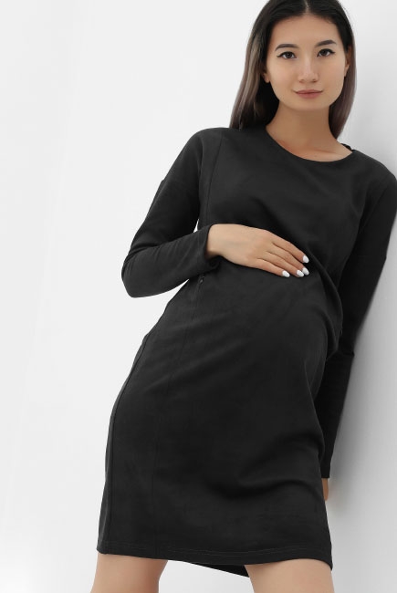 Платье для кормящих и беременных замшевое, темно-серое