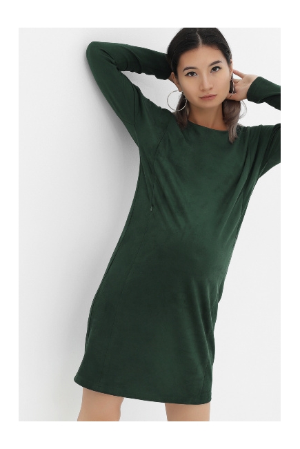 Платье для кормящих и беременных замшевое, темно-зеленое