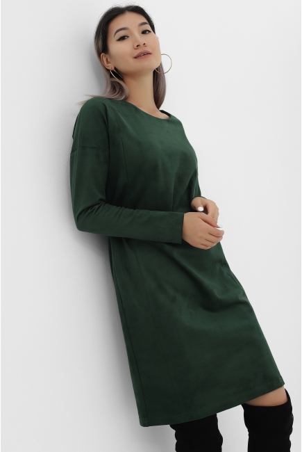 Платье для кормящих и беременных замшевое, темно-зеленое