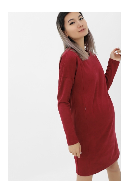 Платье для кормящих и беременных замшевое, гранат