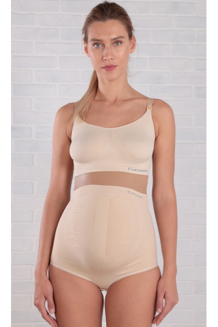 Бандаж трусы для беременных с косточками бесшовный, бежевый