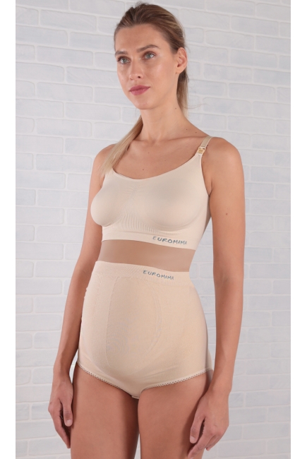 Бандаж трусы для беременных с косточками бесшовный, бежевый