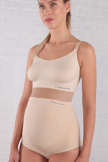 Бандаж трусы для беременных с косточками бесшовный, бежевый