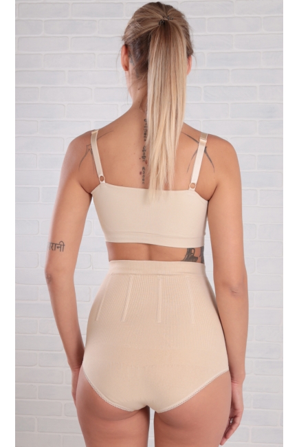 Бандаж трусы послеродовой бесшовный с косточками, бежевый