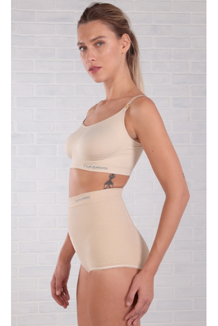 Бандаж трусы послеродовой бесшовный с косточками, бежевый