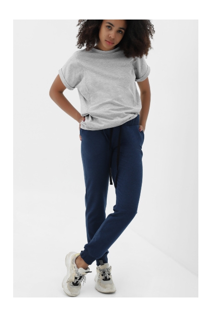 Брюки для беременных и родивших универсальные спортивные из футера (хлопоковые), индиго меланж