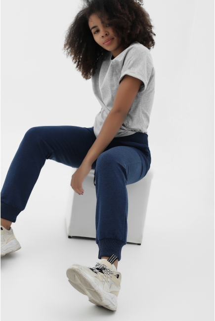 Брюки для беременных и родивших универсальные спортивные из футера (хлопоковые), индиго меланж