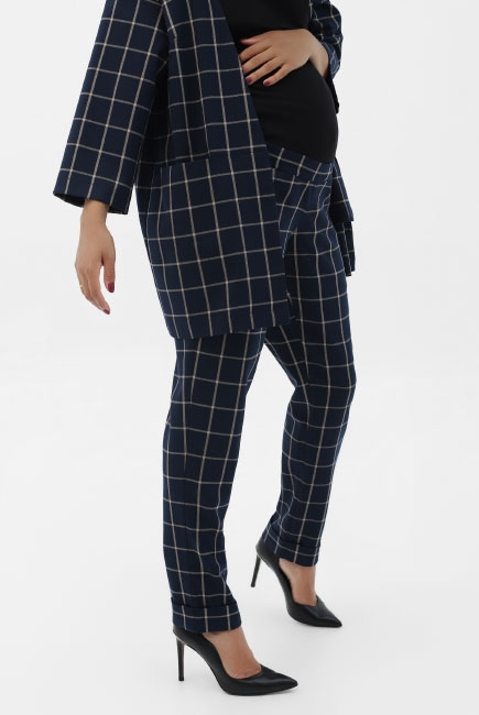 Брюки для беременных и родивших в клетку, цвет синий