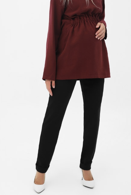 Брюки для беременных и родивших зауженные с отворотами, черные