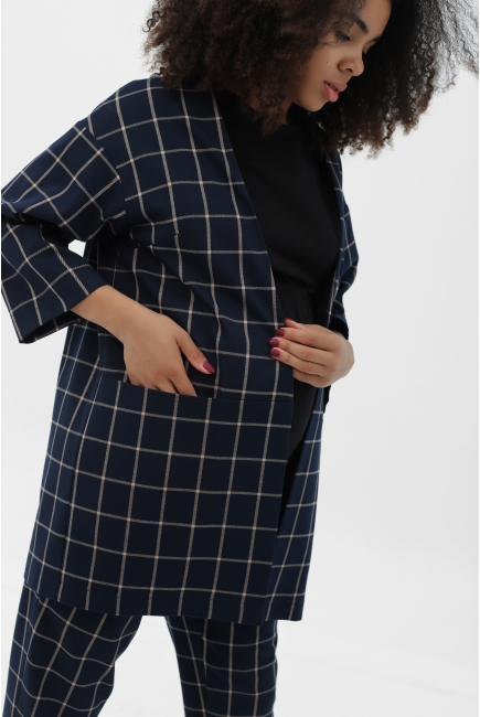 Жакет для беременных универсальный в клетку, цвет синий